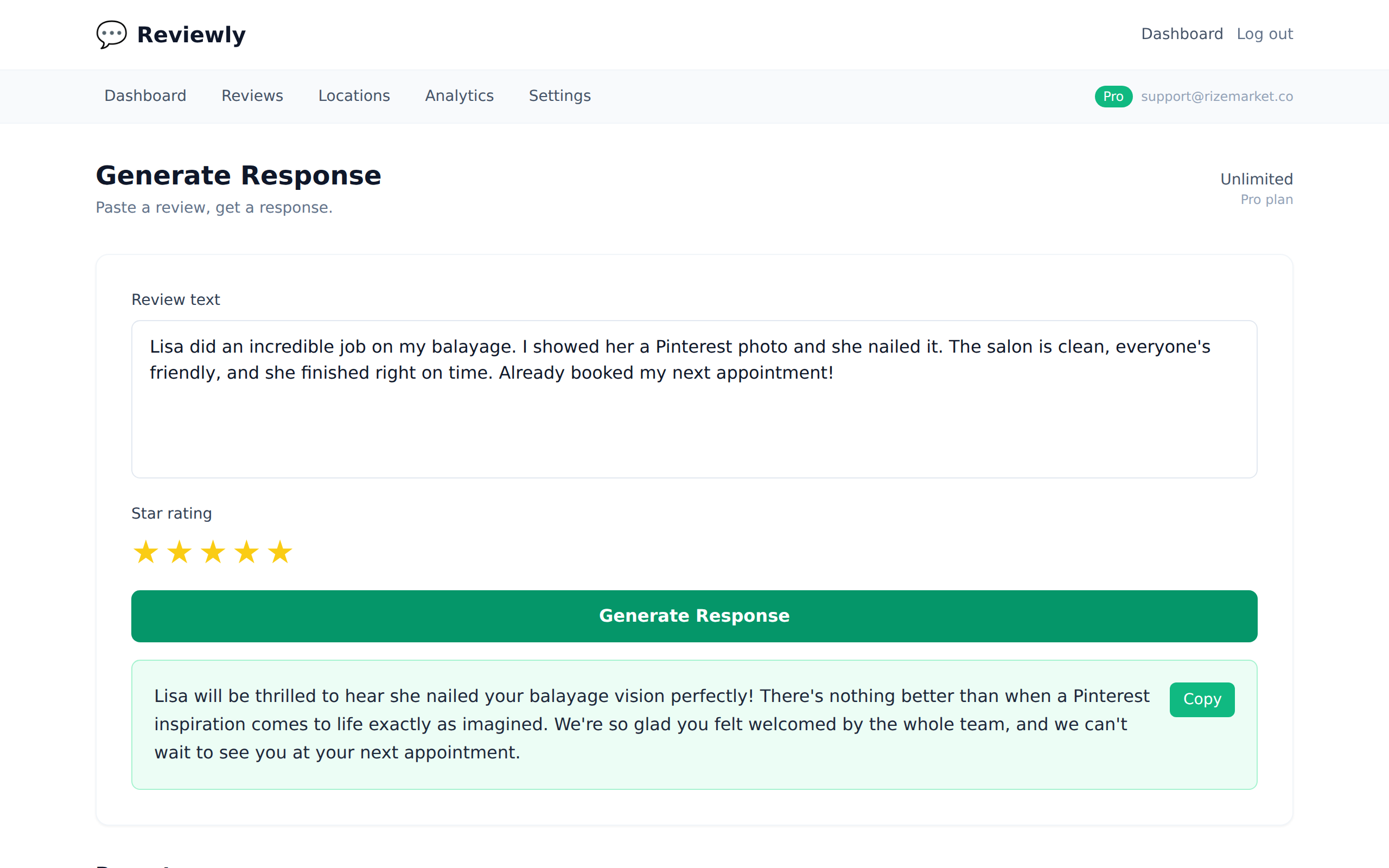 Positive review with a thoughtful business response - how to respond to positive reviews